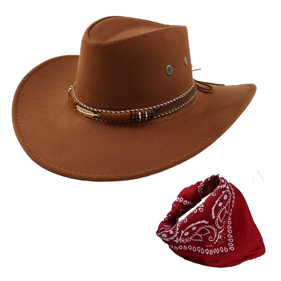 5385 Cowboy Hat For Women Men With Wide Brim Western Set Red Bandana main image 7